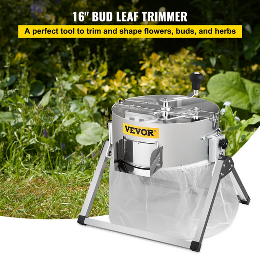 VEVOR Bud Leaf Trimmer, 16 inch Manual, Hydroponic Dry or Wet Plant Trimming Machine w/Sharp Stainless Steel Blades & Solid Metal Gearbox & Hand Pruner, Twisted Spin Cut for Herbs, Leaves, Silver