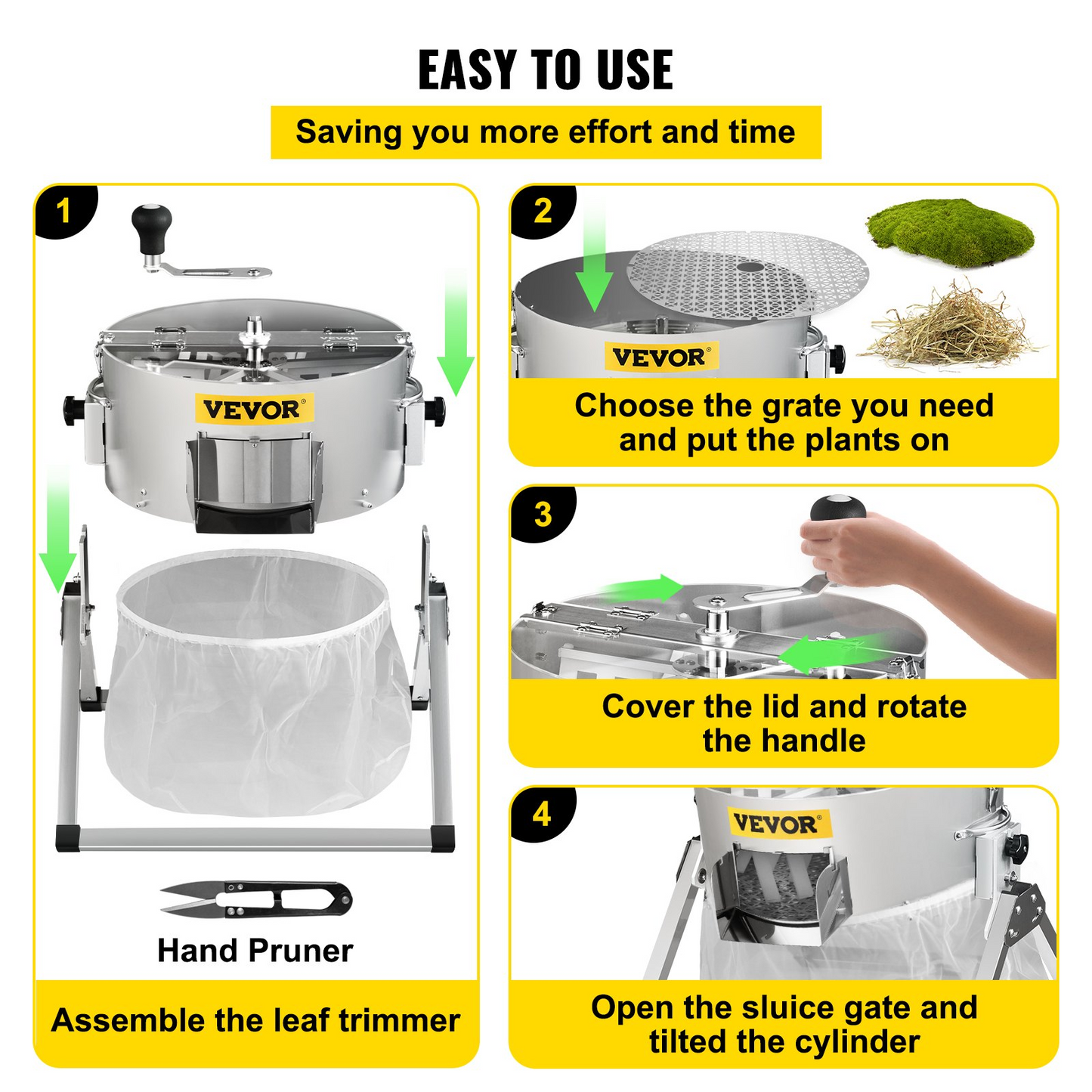 VEVOR Bud Leaf Trimmer, 16 inch Manual, Hydroponic Dry or Wet Plant Trimming Machine w/Sharp Stainless Steel Blades & Solid Metal Gearbox & Hand Pruner, Twisted Spin Cut for Herbs, Leaves, Silver