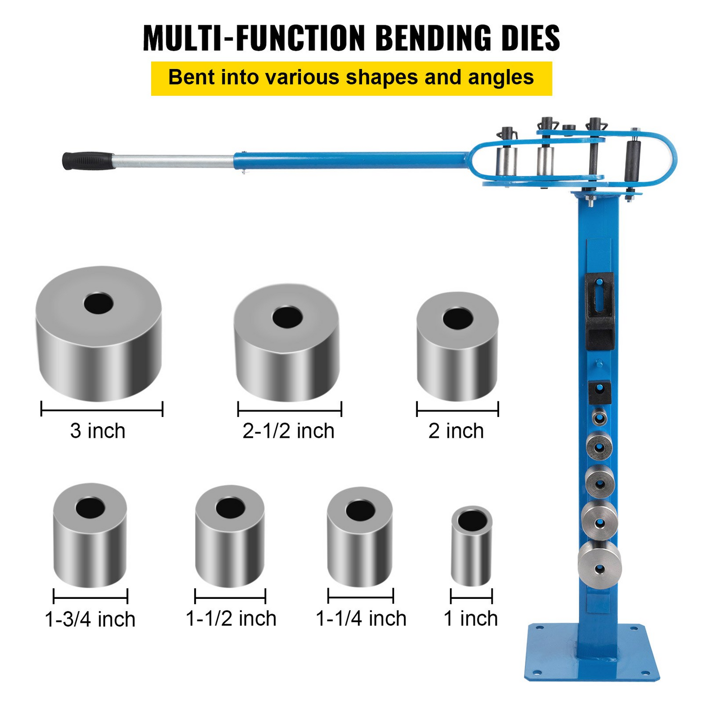 VEVOR YP-38 Metal Bender 1"-3" Flat Bar Square Rod Bending 7 Dies w/ Floor Stand