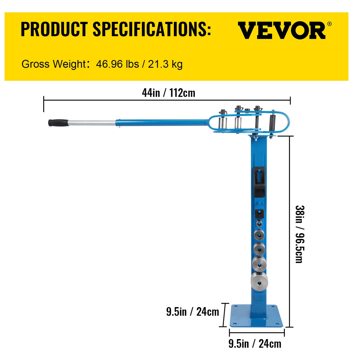 VEVOR YP-38 Metal Bender 1"-3" Flat Bar Square Rod Bending 7 Dies w/ Floor Stand