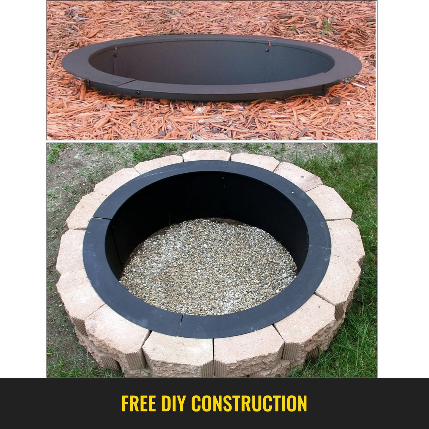 VEVOR Fire Pit Ring 45-Inch Outer/39-Inch Inner Diameter, 3.0mm Thick Heavy Duty Solid Steel, Fire Pit Liner DIY Campfire Ring Above or In-Ground for Outdoor