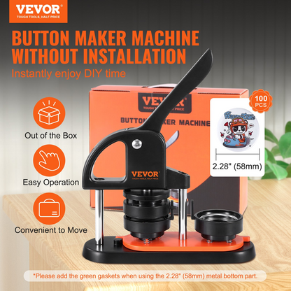 VEVOR Button Maker Machine, 2.28 inch/58mm Pin Maker with 100pcs Button Parts, Button Maker with Panda Magic Book, Ergonomic Arc Handle Punch Press Kit, For Children DIY Gifts and Christmas