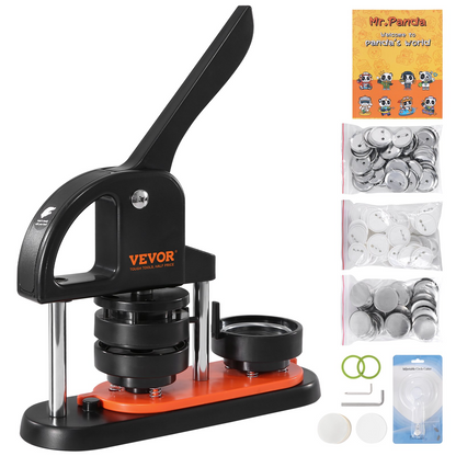 VEVOR Button Maker Machine, 2.28 inch/58mm Pin Maker with 100pcs Button Parts, Button Maker with Panda Magic Book, Ergonomic Arc Handle Punch Press Kit, For Children DIY Gifts and Christmas