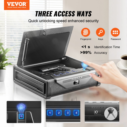 VEVOR Gun Safe for Pistols, Biometric Gun Safe with Three Quick Access Ways of Fingerprints, Passwords and Keys, Handgun Safe for 2 Pistols for Home, Bedside, Nightstand, Car