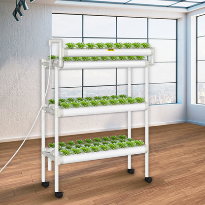 VEVOR Hydroponics Growing System, 90 Sites 10 Food-Grade PVC-U Pipes, 3 Layers Indoor Planting Kit with Water Pump, Timer, Nest Basket, Sponge, for Fruits, Vegetables, Herbs, White