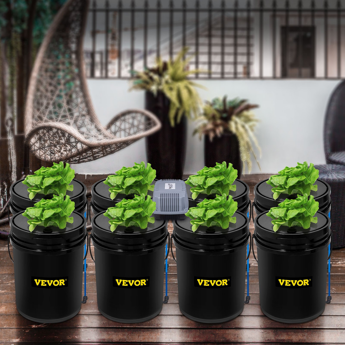 VEVOR DWC Hydroponic System, 5 Gallon 8 Buckets, Deep Water Culture Growing Bucket, Hydroponics Grow Kit with Pump, Air Stone and Water Level Device, for Indoor/Outdoor Leafy Vegetables