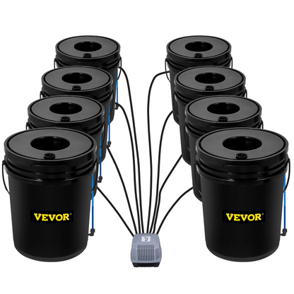 VEVOR DWC Hydroponic System, 5 Gallon 8 Buckets, Deep Water Culture Growing Bucket, Hydroponics Grow Kit with Pump, Air Stone and Water Level Device, for Indoor/Outdoor Leafy Vegetables