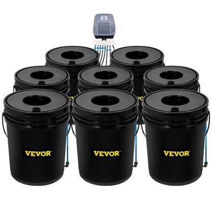 VEVOR DWC Hydroponic System, 5 Gallon 8 Buckets, Deep Water Culture Growing Bucket, Hydroponics Grow Kit with Pump, Air Stone and Water Level Device, for Indoor/Outdoor Leafy Vegetables