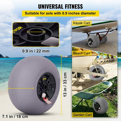 VEVOR Beach Balloon Wheels, 13" Replacement Sand Tires, TPU Cart Tires for Kayak Dolly, Canoe Cart and Buggy w/Free Air Pump, 2-Pack