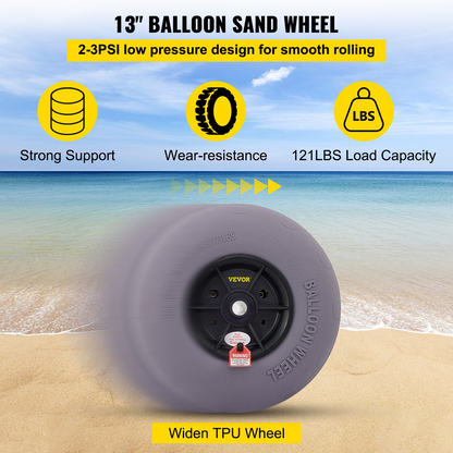 VEVOR Beach Balloon Wheels, 13" Replacement Sand Tires, TPU Cart Tires for Kayak Dolly, Canoe Cart and Buggy w/Free Air Pump, 2-Pack