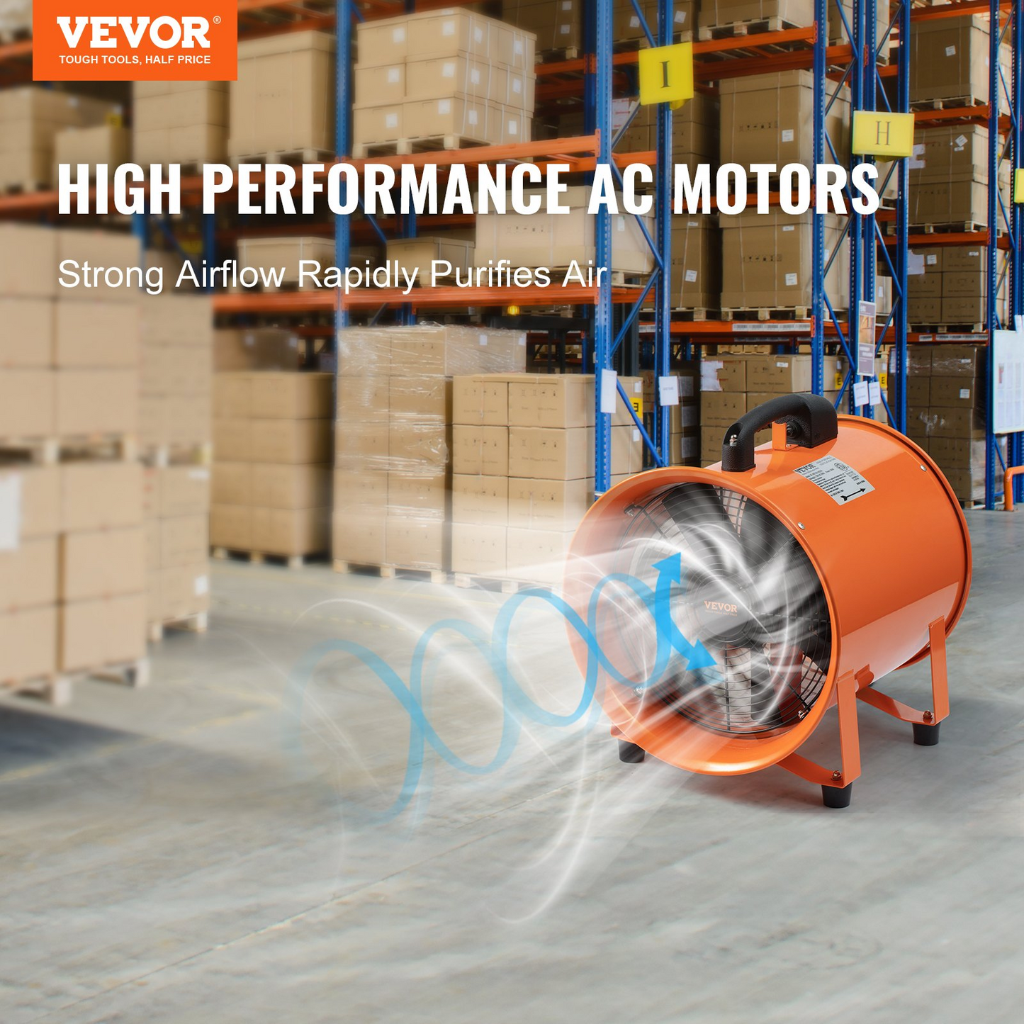 VEVOR Portable Ventilator, 12 inch Heavy Duty Cylinder Fan with 16.4ft Duct Hose, 560W Strong Shop Exhaust Blower 2894CFM, Industrial Utility Blower for Sucking Dust, Smoke, Smoke Home/Workplace