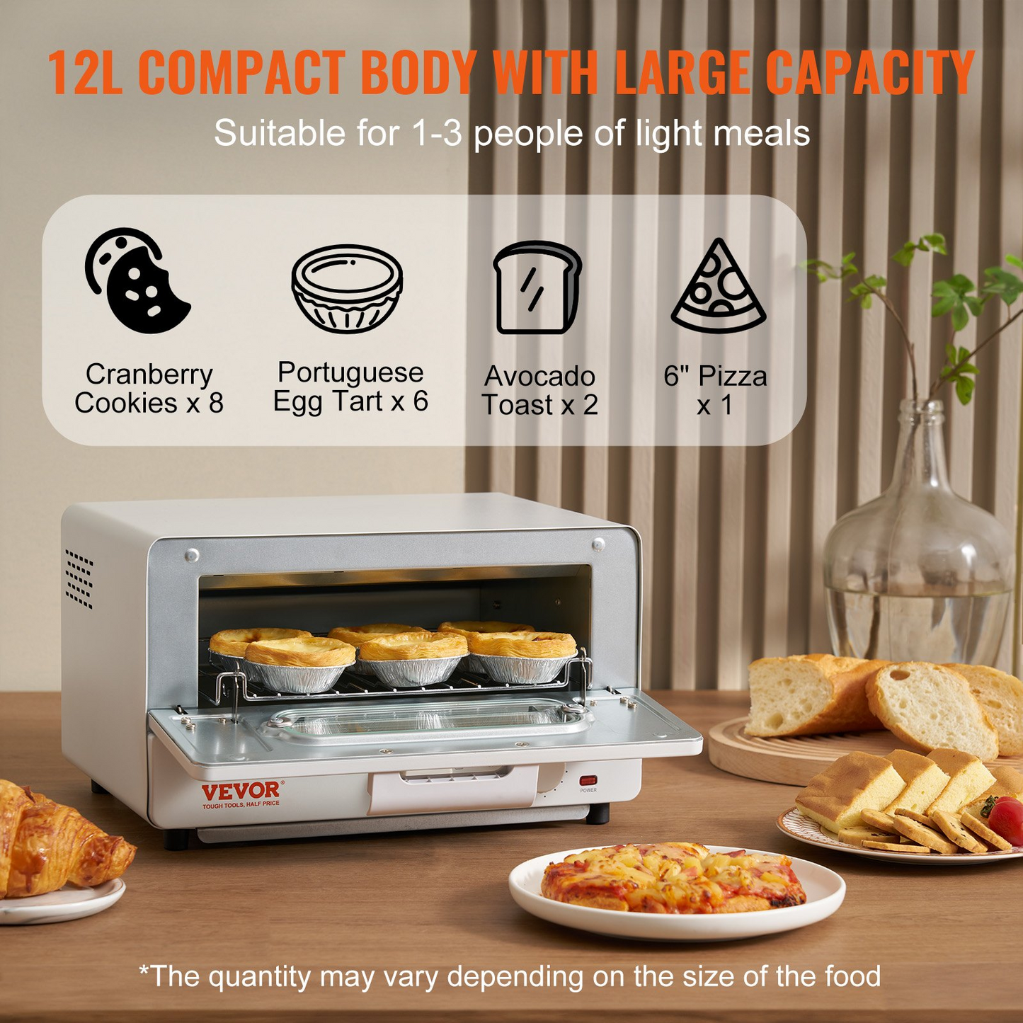 VEVOR Steam Oven Toaster, 12L Countertop Convection Oven, 1300W 5 In 1 Steam Toaster Oven, 7 Cooking Modes Air Fryer Convection Oven Combo with Baking Grill, Ash Tray for Sandwich, Bread, Pizza