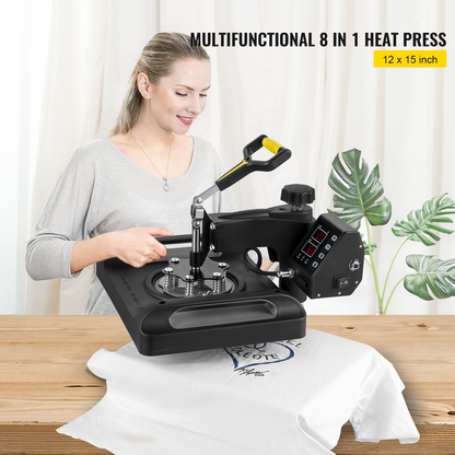 VEVOR Upgrade Heat Press Machine ETL Quality & Safety Certificated 12 x 15 in 8 in 1 Heat Press Power-Saving Combo Multifunctional Sublimation 360°Rotation Heat Press Shirt Printing Machine Black