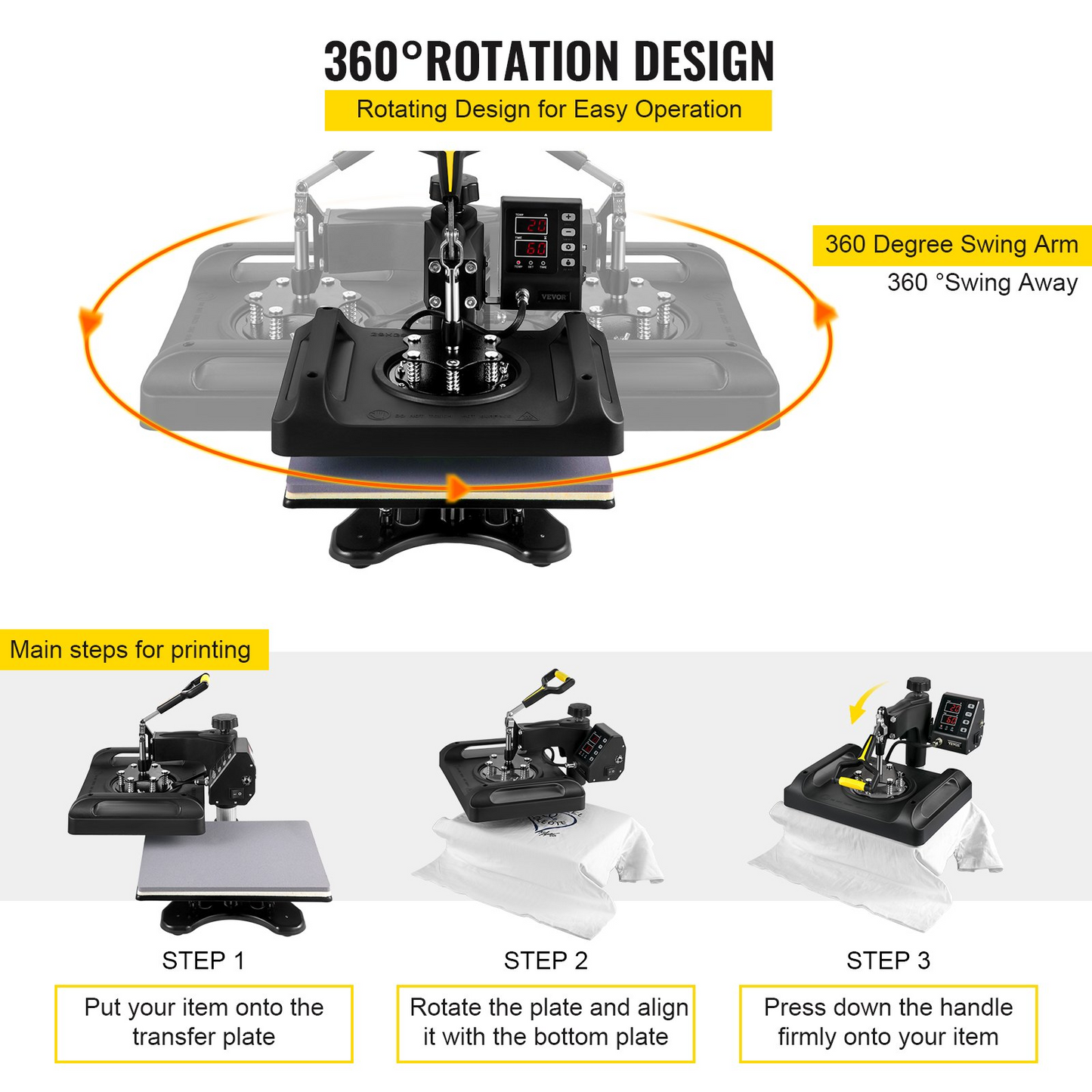 VEVOR Upgrade Heat Press Machine ETL Quality & Safety Certificated 12 x 15 in 8 in 1 Heat Press Power-Saving Combo Multifunctional Sublimation 360°Rotation Heat Press Shirt Printing Machine Black