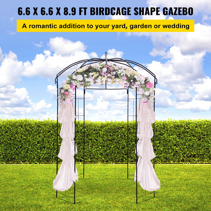 VEVOR Birdcage Shape Garden Arbor, 9' High x 6.6' Wide, Heavy Duty Wrought Iron Arbor, Wedding Arch Trellis for Climbing Vines in Outdoor Garden, Lawn, Backyard, Patio, Black