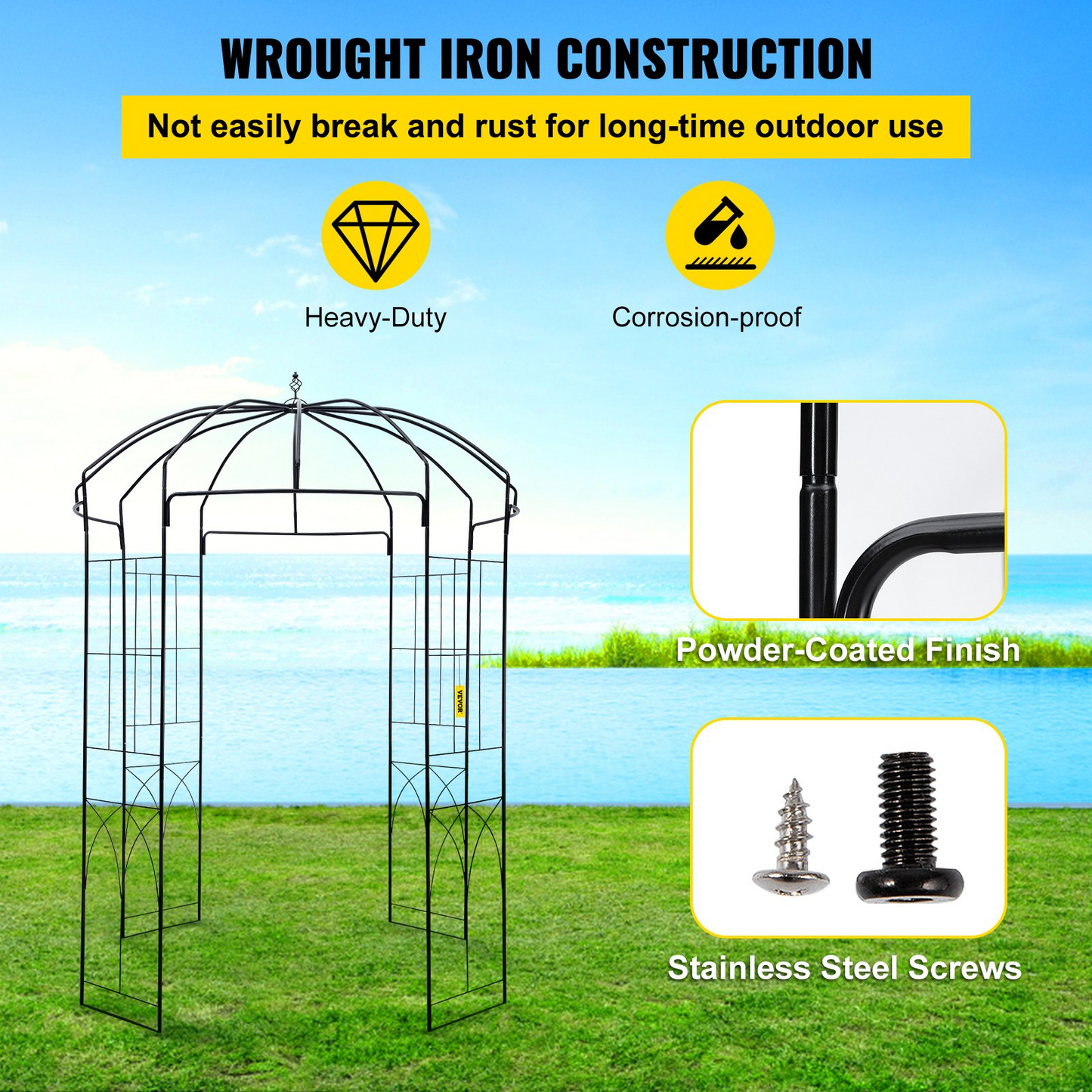 VEVOR Birdcage Shape Garden Arbor,8' High x 5.2' Wide, Heavy Duty Wrought Iron Arbor, Wedding Arch Trellis for Climbing Vines in Outdoor Garden, Lawn, Backyard, Patio, Black