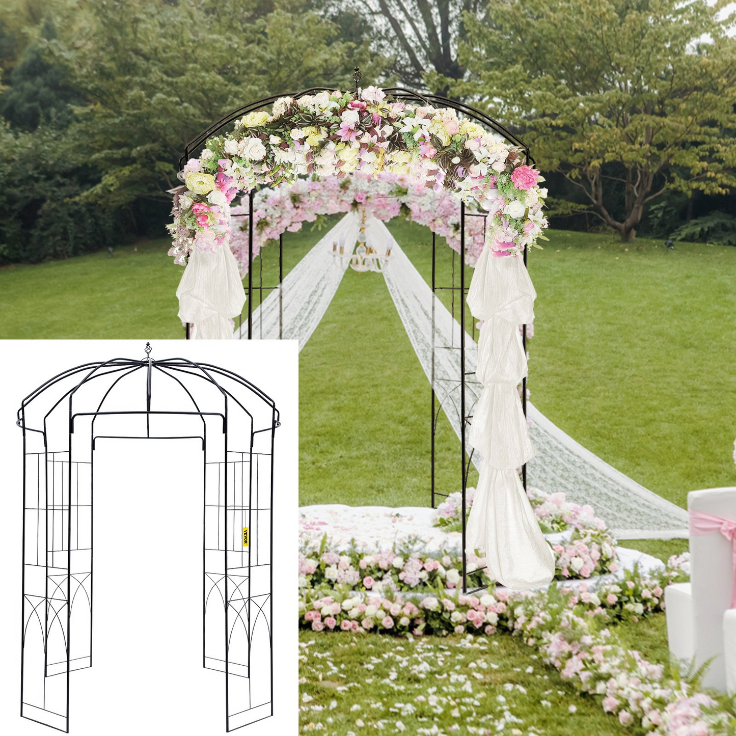 VEVOR Birdcage Shape Garden Arbor,8' High x 5.2' Wide, Heavy Duty Wrought Iron Arbor, Wedding Arch Trellis for Climbing Vines in Outdoor Garden, Lawn, Backyard, Patio, Black