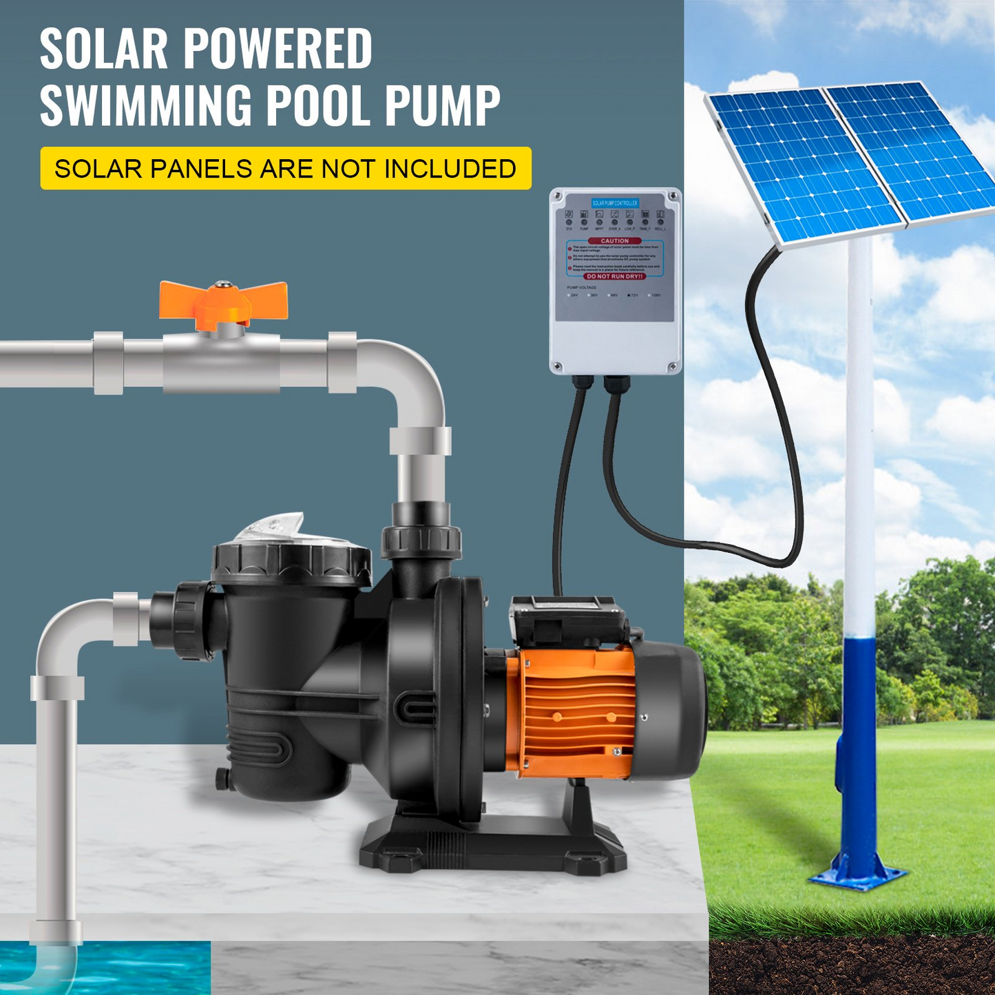 VEVOR Pool Pump Swimming Pool Pump 72V DC/900W Solar Water Pump 62 FT/92 GPM