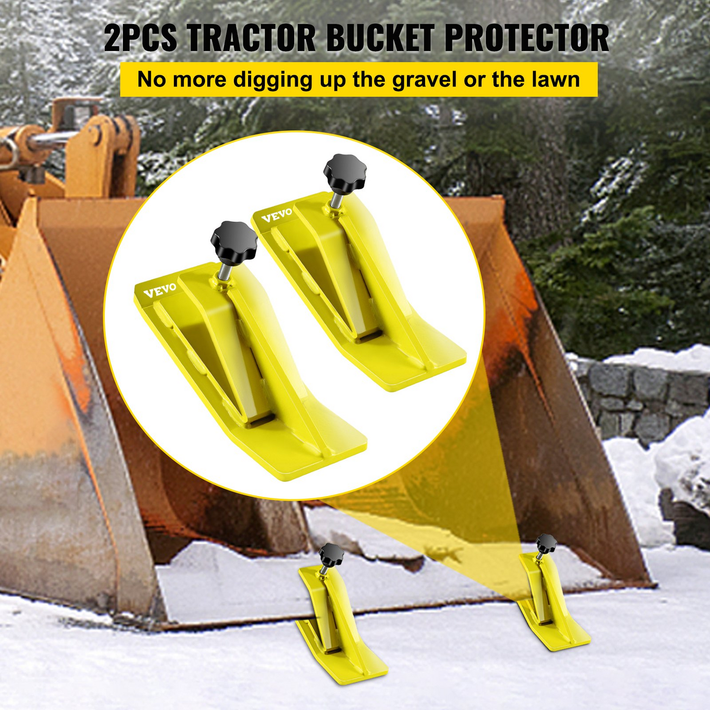 VEVOR Tractor Bucket Protector, 2pcs Ski Edge Protector, 12" Long Turf Tamer Skid Protector, 4" Width, Heavy Duty Steel Bucket Attachment for Snow Leaves Removal, Spreading Gravel, Yellow