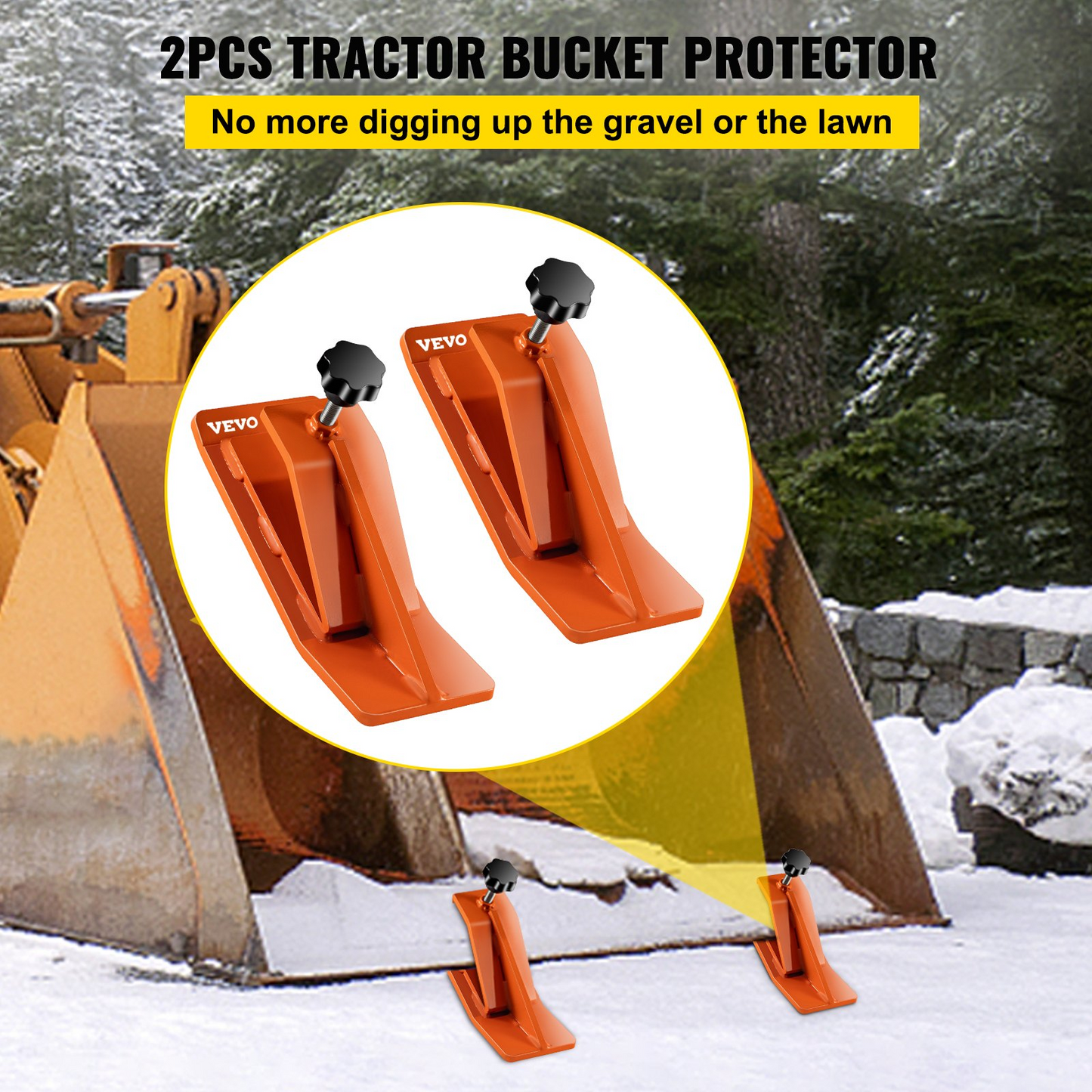 VEVOR Tractor Bucket Protector, 2pcs Ski Edge Protector, 12" Long Turf Tamer Skid Protector, 4" Width, Heavy Duty Steel Bucket Attachment for Snow Leaves Removal, Spreading Gravel, Orange