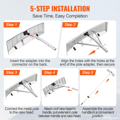 VEVOR Snow Roof Rake, 25" Blade Snow Removal Tool, 21ft Reach Aluminium Roof Shovel, Roll Wheels for Roof Protection, Anti-Slip Handle Grip, Easy to Setup & Use for House Roof, Car Snow, Wet Leaves