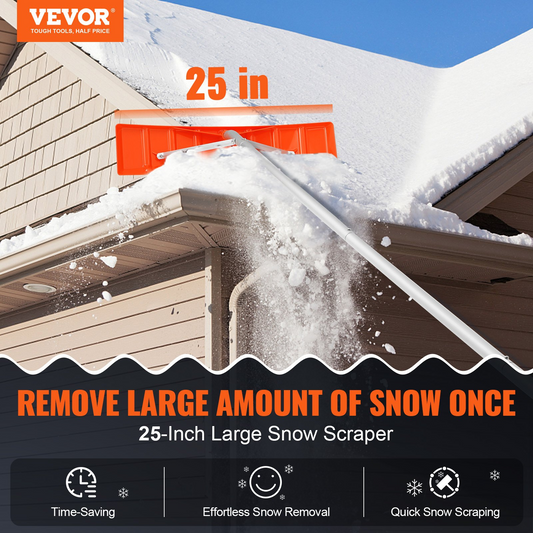 VEVOR Snow Roof Rake, 25" Plastic Blade Snow Removal Tool, 21ft Reach Aluminium Handle, Superior Roof Shovel with Anti-Slip Handle Grip, Easy to Setup & Use for House Roof, Car Snow, Wet Leaves