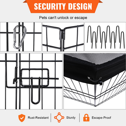 VEVOR Dog Playpen, 8 Panels Foldable Metal Dog Exercise Pen with Top Cover, 24" H Pet Fence Puppy Crate Kennel with Ground Stakes, Indoor Outdoor Dog Pen for Small Medium Pets, for Camping, Yard