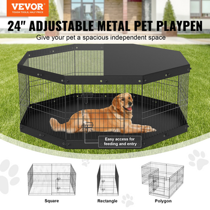 VEVOR Dog Playpen, 8 Panels Foldable Metal Dog Exercise Pen with Top Cover and Bottom Pad, 24" H Pet Fence Puppy Crate Kennel, Indoor Outdoor Dog Pen for Small Medium Pets, for Camping, Yard