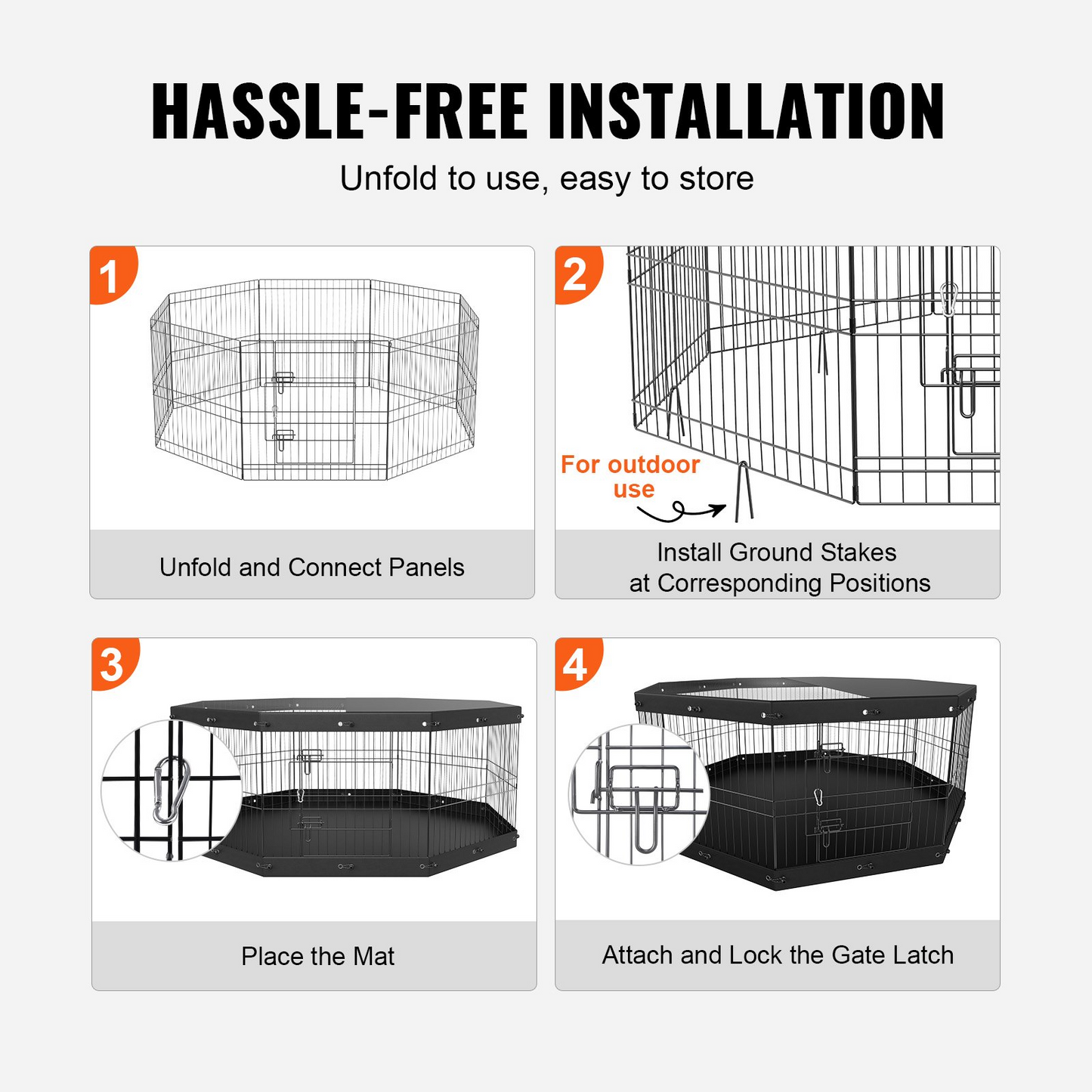 VEVOR Dog Playpen, 8 Panels Foldable Metal Dog Exercise Pen with Top Cover and Bottom Pad, 24" H Pet Fence Puppy Crate Kennel, Indoor Outdoor Dog Pen for Small Medium Pets, for Camping, Yard