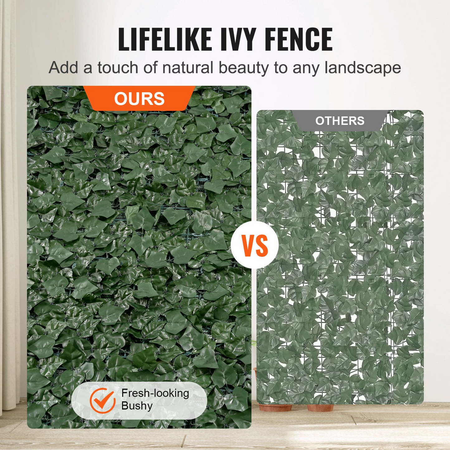 VEVOR Ivy Privacy Fence, 39 x 158in Artificial Green Wall Screen, Greenery Ivy Fence with Mesh Cloth Backing and Strengthened Joint, Faux Hedges Vine Leaf Decoration for Outdoor Garden, Yard, Balcony