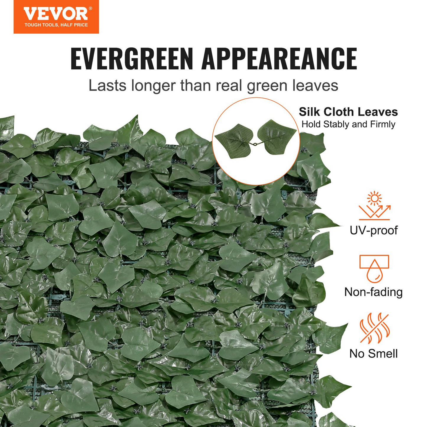 VEVOR Ivy Privacy Fence, 59 x 118in Artificial Green Wall Screen, Greenery Ivy Fence with Mesh Cloth Backing and Strengthened Joint, Faux Hedges Vine Leaf Decoration for Outdoor Garden, Yard, Balcony