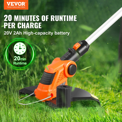 VEVOR Cordless String Trimmer, 12" 20 V Battery Powered Weed Eater With Auto Feed, 3 Spools, Battery and Charger Included, Cordless Weed Wacker for Trimming and Edging, for Lawns, Orchards, Driveways