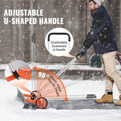 VEVOR Snow Shovel with Wheels, 30 inch Snow Shovel for Driveway, Metal Snow Shovel Pusher for Snow Removal, Heavy Duty Shovel Pusher with Wide Blade and U-shaped Aluminum Alloy Handle