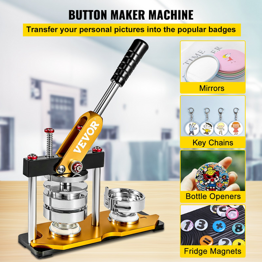 VEVOR Button Maker 75mm Rotate Button Maker 3inch Badge Maker Punch Press Machine with 100 Sets Circle Button Parts for Friends Children DIY Gifts