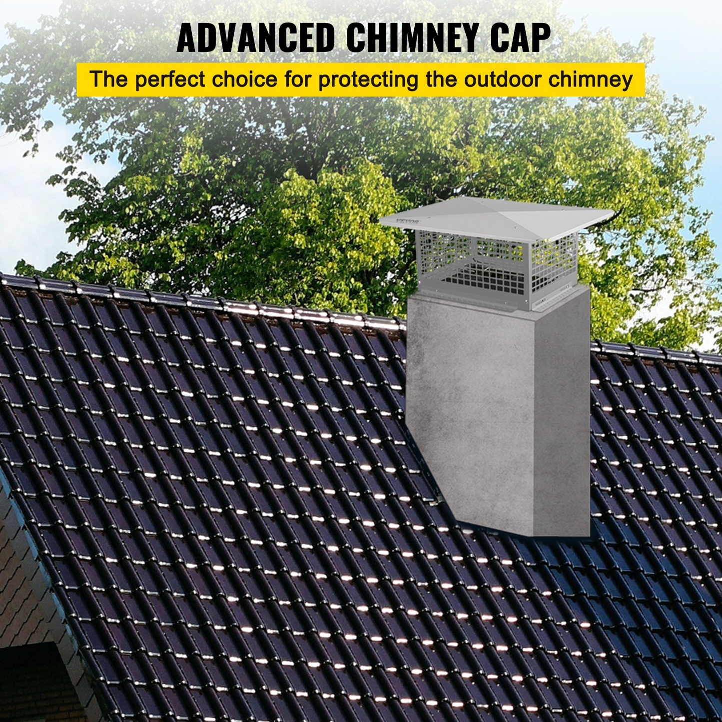 VEVOR Chimney Cap, 17" x 21" Flue Caps, 304 Stainless Steel Fireplace Chimney Cover, Adjustable Metal Spark Arrestor with Bolts Screws, Mesh Chimney Flue Cover for Outside Existing Clay Flue Tile