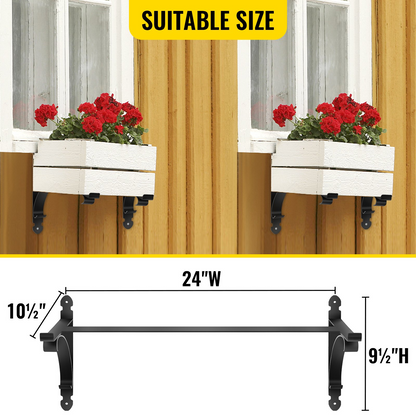 VEVOR Window Box Brackets 88lbs Planter Box Brackets 24 x 10.5 x 10 in Black Planter Mounting Bracket Iron Material Black Window Box Hanger Bracket for Flower Box Durable Window Box Holder