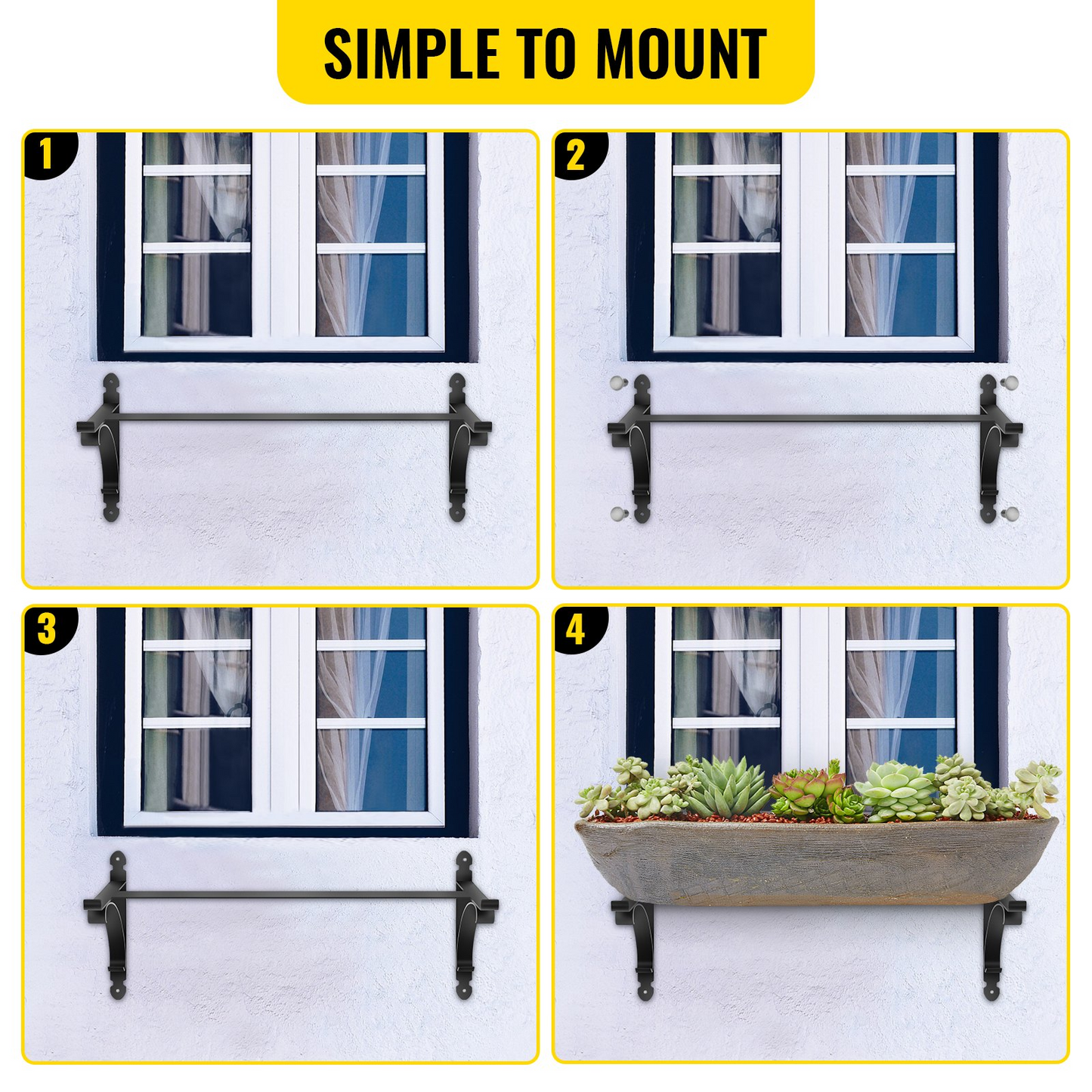 VEVOR Window Box Brackets 88lbs Planter Box Brackets 24 x 10.5 x 10 in Black Planter Mounting Bracket Iron Material Black Window Box Hanger Bracket for Flower Box Durable Window Box Holder