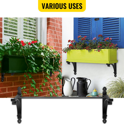 VEVOR Window Box Brackets 88lbs Planter Box Brackets 24 x 10.5 x 10 in Black Planter Mounting Bracket Iron Material Black Window Box Hanger Bracket for Flower Box Durable Window Box Holder