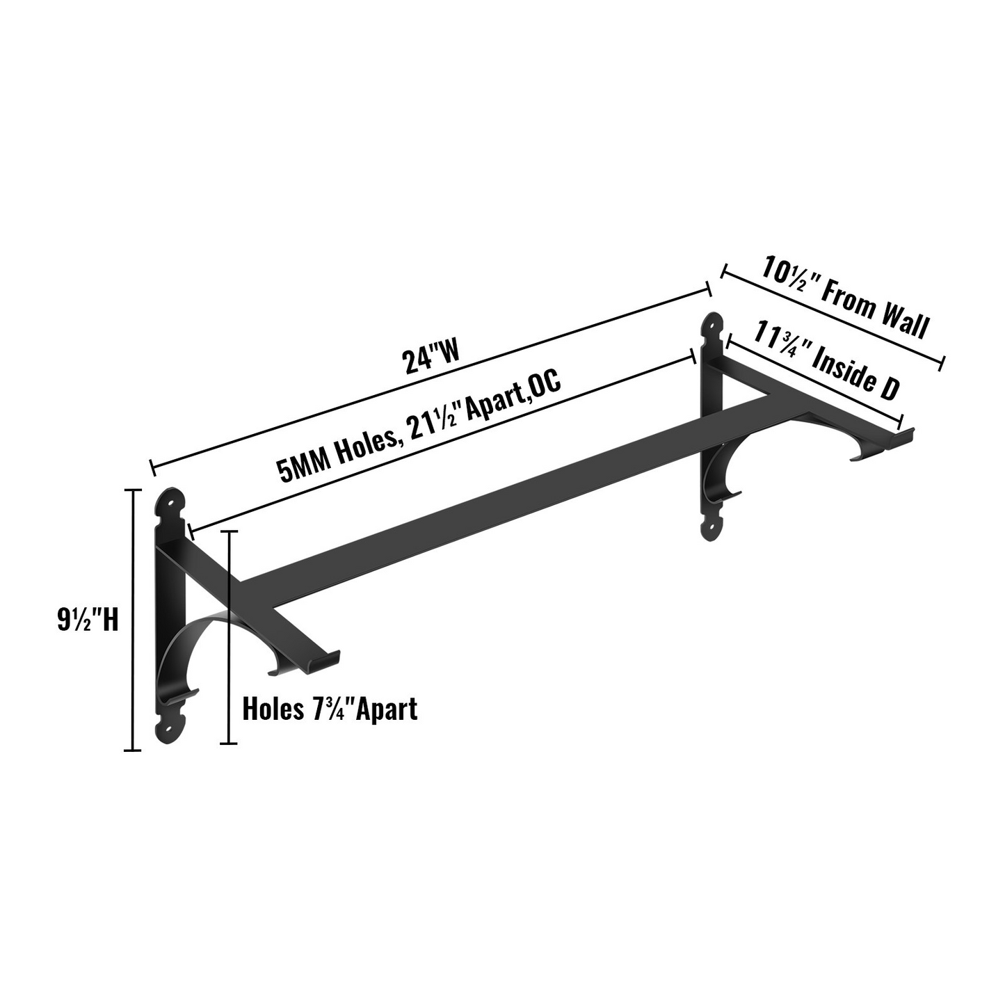 VEVOR Window Box Brackets 88lbs Planter Box Brackets 24 x 10.5 x 10 in Black Planter Mounting Bracket Iron Material Black Window Box Hanger Bracket for Flower Box Durable Window Box Holder