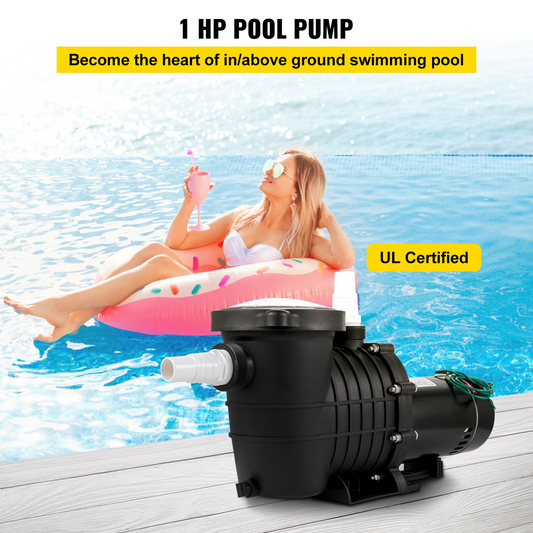 VEVOR Swimming Pool Pump 1HP, Dual Voltage 110V 220V, 5544GPH, Powerful Self-priming Pump for In/Above Ground Pool Water Circulation, w/ Strainer Basket, 2pcs 1-1/2'' NPT Connectors, UL Certified