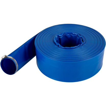 VEVOR Discharge Hose, 1-1/2" x 105', PVC Fabric Lay Flat Hose, Heavy Duty Backwash Drain Hose with Clamps, Weather-proof & Burst-proof, Ideal for Swimming Pool & Water Transfer, Blue