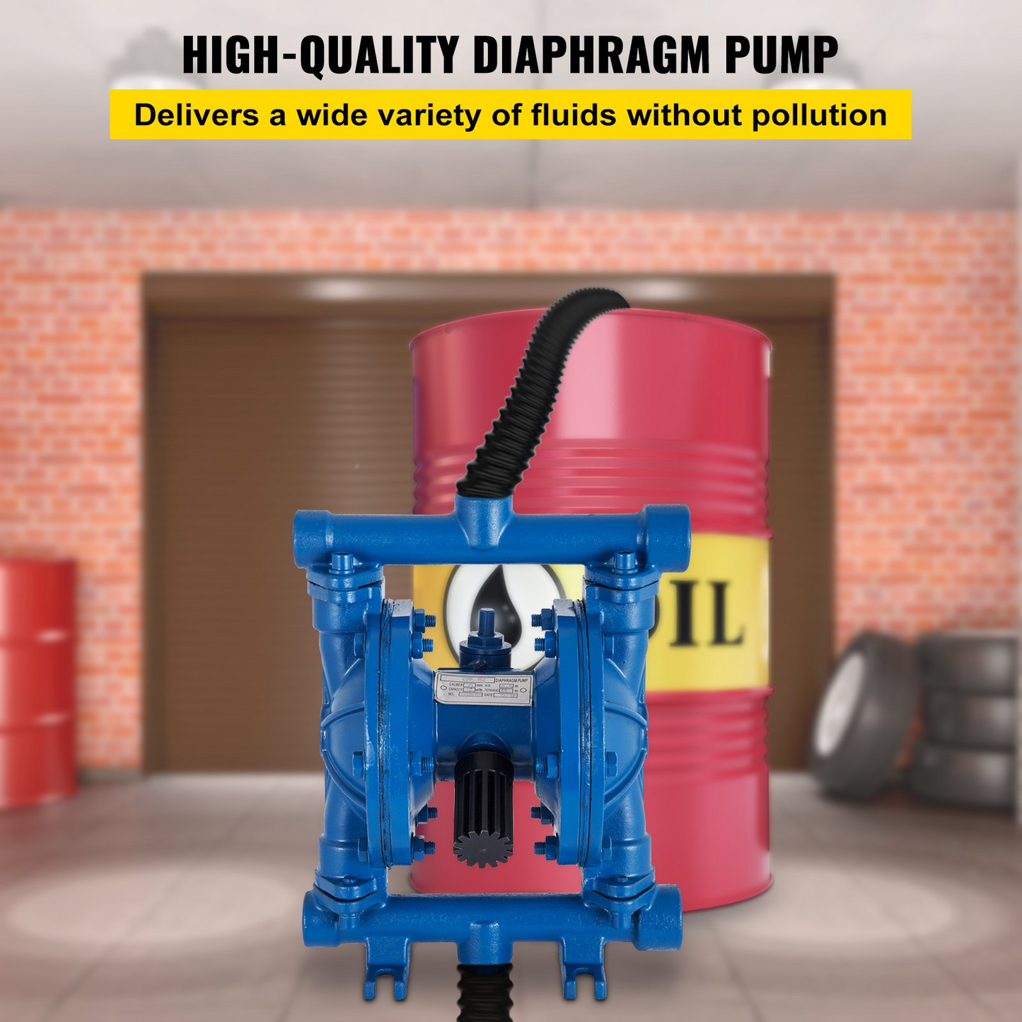 VEVOR Air-Operated Double Diaphragm Pump, 1/2 in Inlet & Outlet, Cast Iron Body, 8.8 GPM & Max 120PSI, Nitrile Diaphragm Pneumatic Transfer Pump for Petroleum, Diesel, Oil & Low Viscosity Fluids