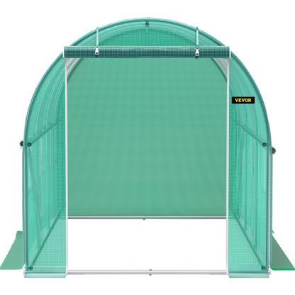 VEVOR Walk-in Tunnel Greenhouse, 9.8 x 6.6 x 6.6 ft Portable Plant Hot House w/ Galvanized Steel Hoops, 1 Top Beam, Diagonal Poles, Zippered Door & 6 Roll-up Windows, Green