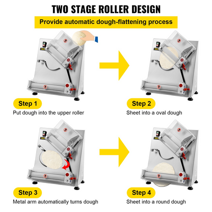 VEVOR Pizza Dough Roller Sheeter, Max 12" Automatic Commercial Dough Roller Sheeter, 370W Electric Pizza Dough Roller Stainless Steel, Suitable for Noodle Pizza Bread and Pasta Maker Equipment