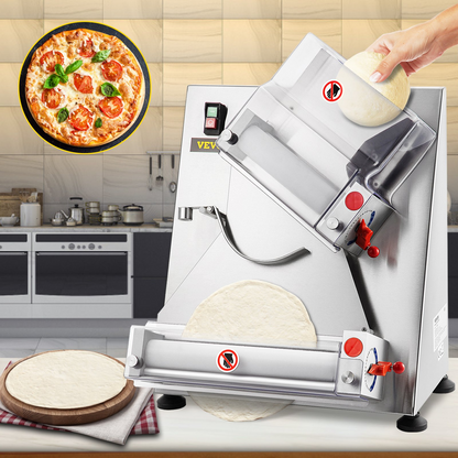 VEVOR Pizza Dough Roller Sheeter, Max 12" Automatic Commercial Dough Roller Sheeter, 370W Electric Pizza Dough Roller Stainless Steel, Suitable for Noodle Pizza Bread and Pasta Maker Equipment