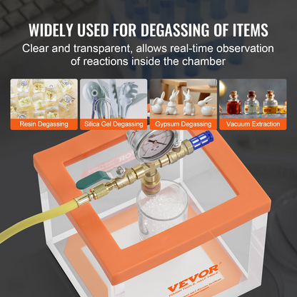 VEVOR 2 Gallon Vacuum Chamber, Upgraded Multipurpose Acrylic Vacuum Degassing Chamber, Transparent Vacuum Chamber, for Resin Degassing, Silica Gel Degassing, Gypsum Degassing and Vacuum Extraction