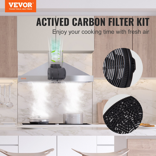 VEVOR Carbon Filter for Ductless Hoods, Range Hood Filter for Recirculation, Compatible with VEVOR TD0975G-CC-I1 Range Hood, 2-Pack Charcoal Filters, Easy Installation, for Ductless/Ventless Option