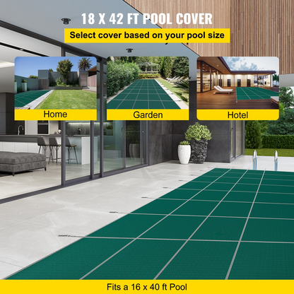 VEVOR Pool Safety Cover 16x40 ft, Inground Pool Cover Fit for PP Material, Rectangle Inground Safety Pool Cover Green, Mesh Solid Pool Safety Cover for Swimming Pool Winter Safety Cover