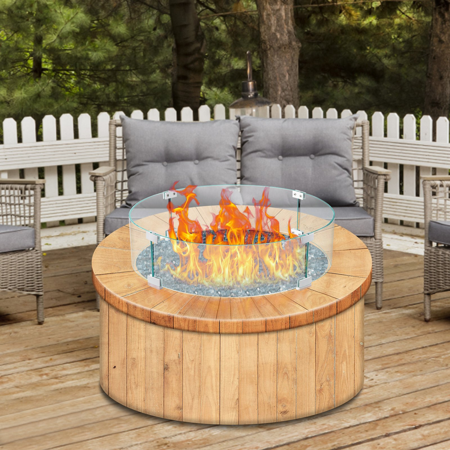 VEVOR Fire Pit Wind Guard, 29.1x29.1x6 inch Glass Flame Guard, Round Glass Shield, 1/4-Inch Thick Fire Table, Clear Tempered Glass Flame Guard, Aluminum Alloy Feet for Propane, Gas, Outdoor