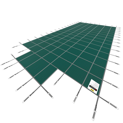 VEVOR Pool Safety Cover Fits 20x40ft Rectangle Inground Safety Pool Cover Green Mesh with 4x8ft Center End Steps Solid Pool Safety Cover for Swimming Pool Winter Safety Cover